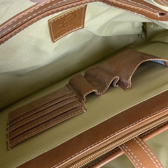 Piel Womens Leather Briefcase Tote Camel Laptop Bag Multiple Pockets Executive - Picture 6 of 10